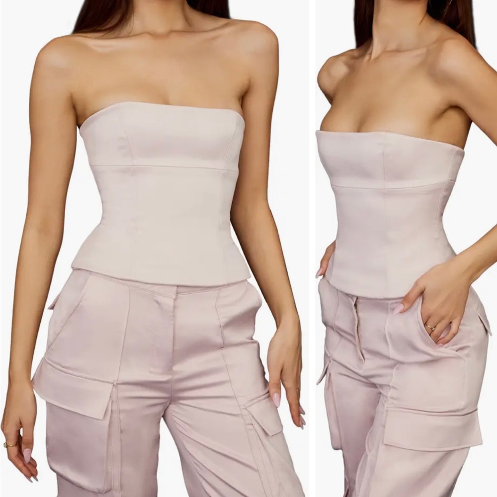 Powder pink satin fabric. Thick quality fabric. New with tags on. Never worn.